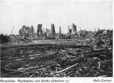 Verwoeste kerk en marktplein oktober 1917, Moorslede