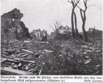 Moorslede, straat naar St.-Pieter oktober 1917
 