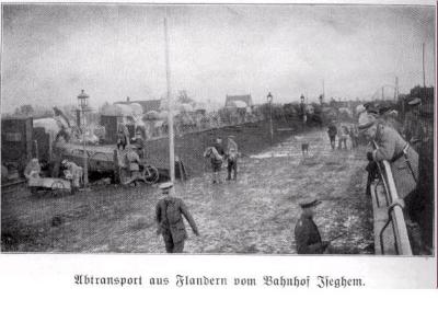 Vertrek Duitse troepen uit Vlaanderen, station Izegem