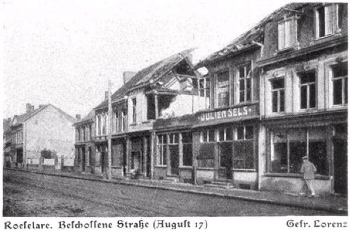 Beschoten straat in Roeselare, augustus 1917