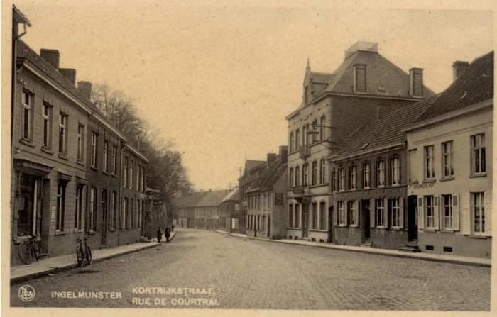 Zicht op Stationsstraat, toen Kortrijkstraat, Ingelmunster, ca 1910