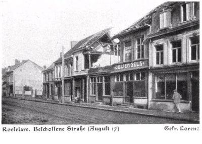 Beschoten straat in Roeselare, augustus 1917