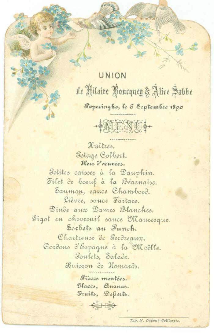 Franstalige menukaart 1890