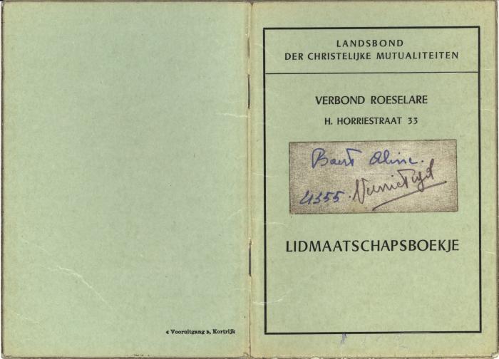 Lidmaatschapsboekje Landsbond der christelijke mutualiteiten, Roeselare, 1968