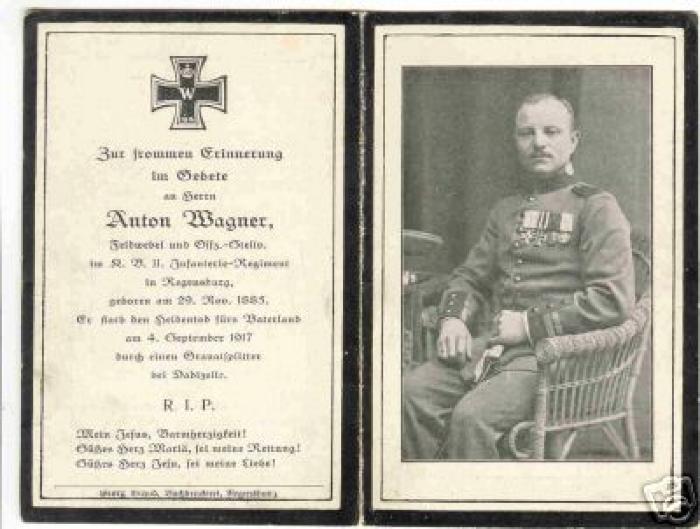 Bidprentje 'Feldwebel' Anton Wagner overleden te Dadizele 4 september 1947