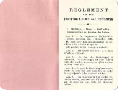 Reglement voetbalclub Izegem: achterkant