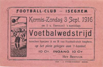 Kaart voetbalwedstrijd kermis-zondag, Izegem 3 september 1916