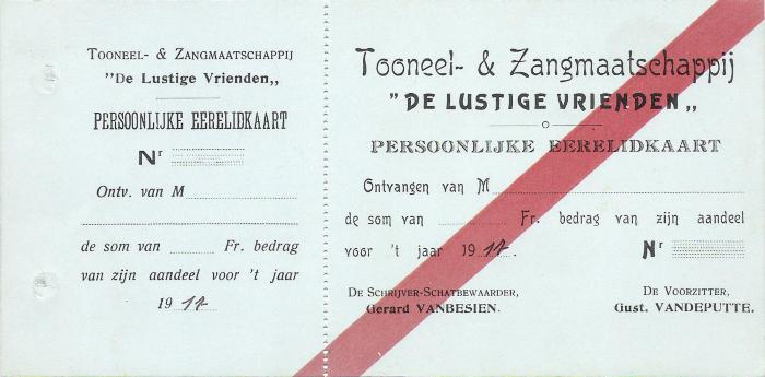 Erelidkaart toneel- en zangmaatschappij 'De Lustige Vrienden', 1917