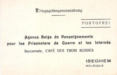 Krijgsgevangenkaart 'café des Trois Suisses', Izegem