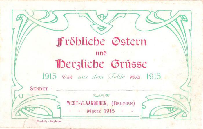 Wenskaart voor Pasen 1915