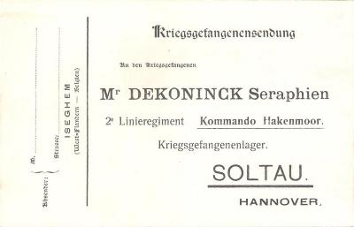 Krijgsgevangenkaart Seraphien Dekoninck