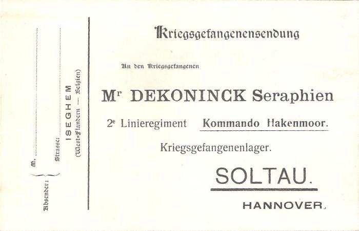 Krijgsgevangenkaart Seraphien Dekoninck