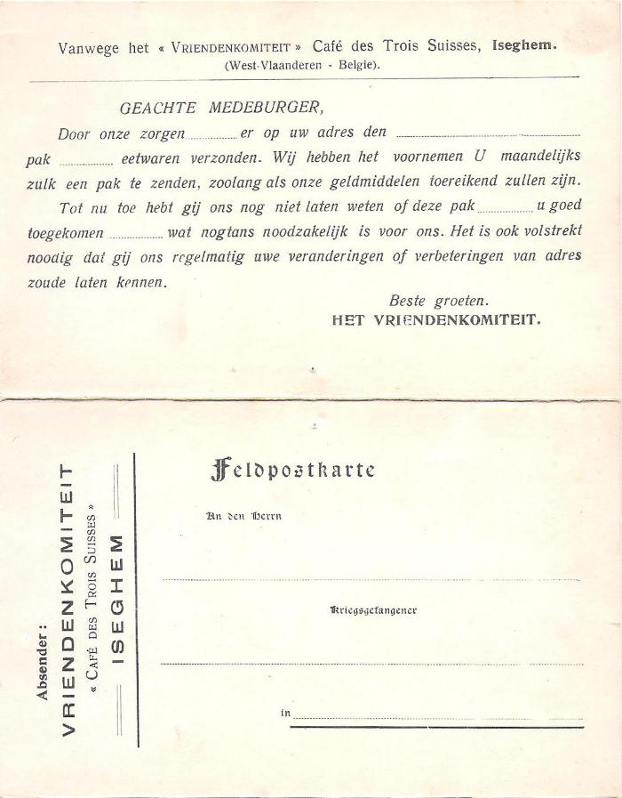 Verzendingskaart vriendencomité, Izegem
