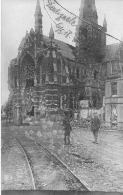 Verwoeste kerk, Dadizele 5 mei 1918