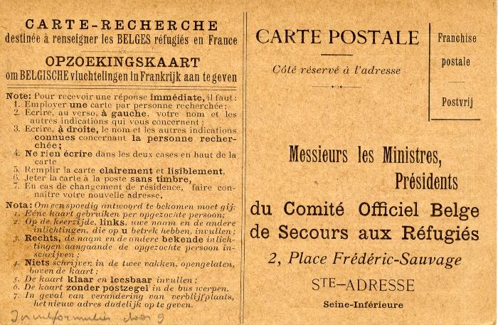 Opzoekingskaart voor Belgische vluchtelingen in Frankrijk