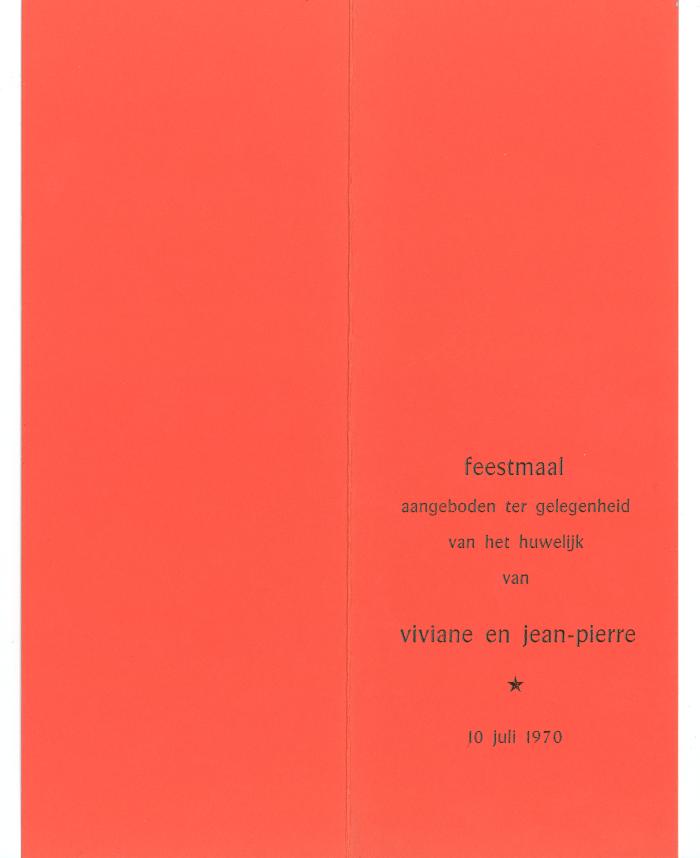 Menukaart huwelijk, 1970