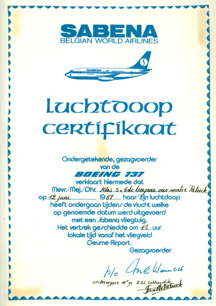 Luchtdoop 5de en 6de jaar meester Patrick, Lichtervelde, 12 juni 1986