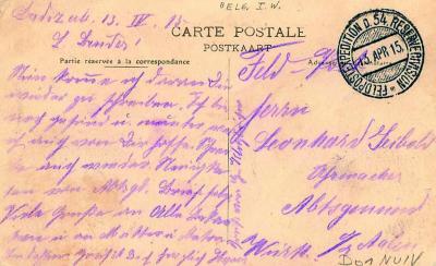 Duitse briefkaart van 54ste reservedivisie, 13 april 1915