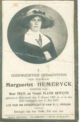 Doodsprentje Margueriet Hemeryck