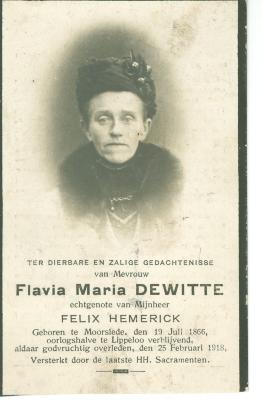 Doodsprentje Flavia Maria Dewitte