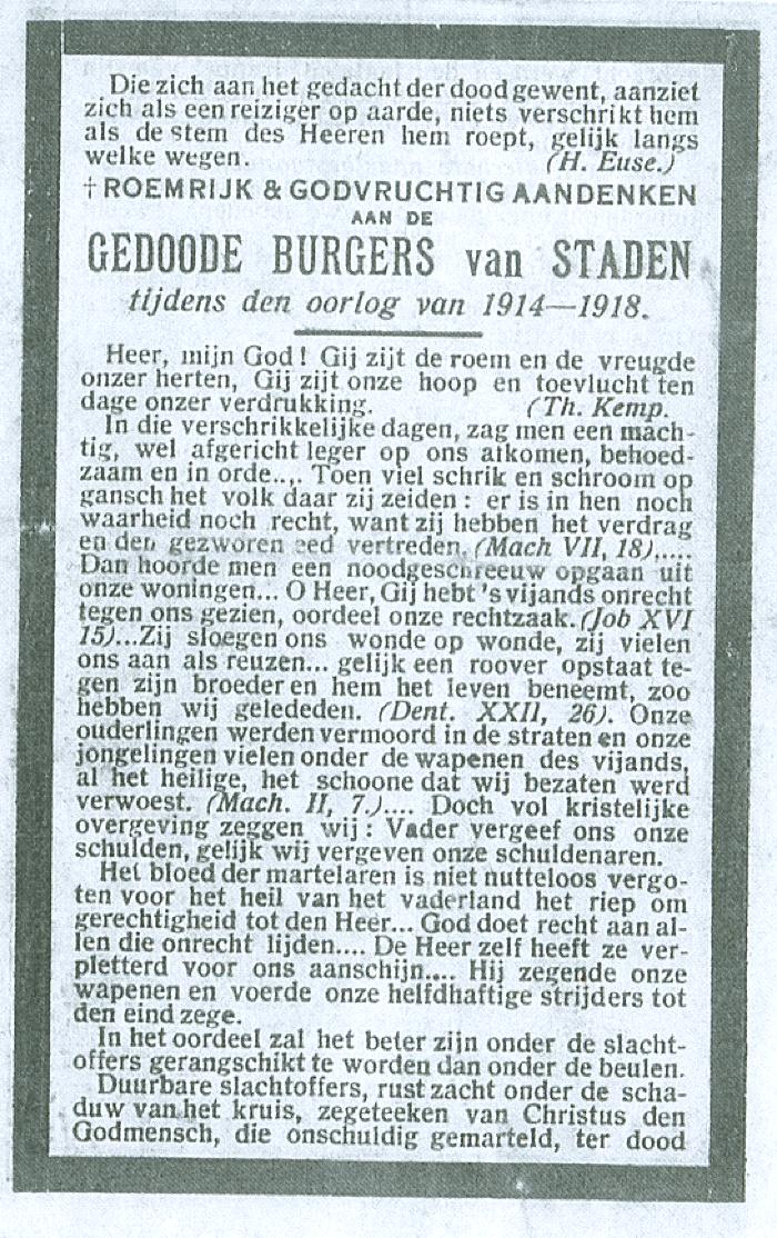 Doodsprentje gedode burgers van Staden 