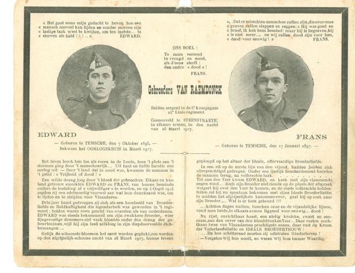 Doodsbrief gebroeders Van Raemdonck
