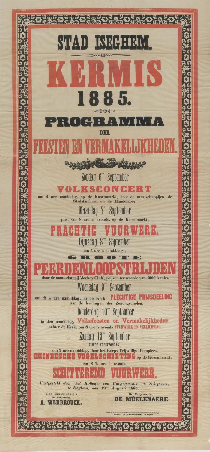 Affiche kermis, Izegem, september 1885