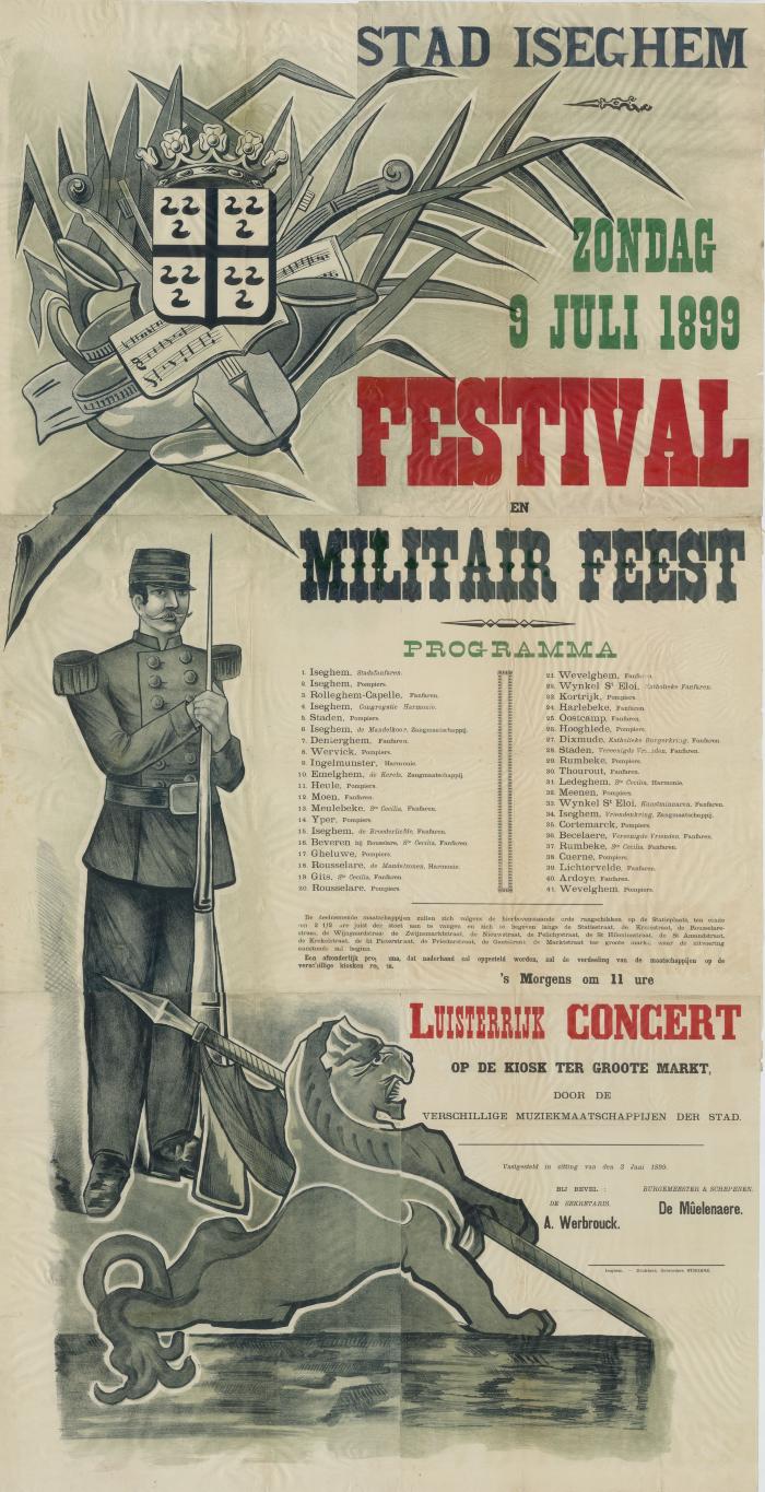 Affiche militair feest, Izegem, 9 juli 1899