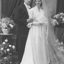 Huwelijksfoto mijnheer en mevrouw Fernande Grillet
