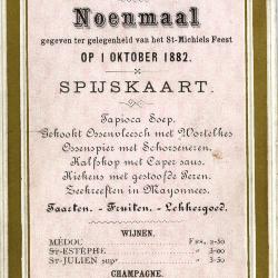 Spijskaart Karabinieren, 1882