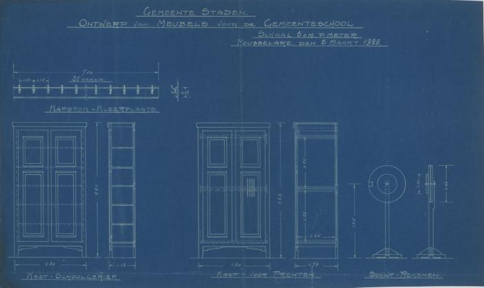 Ontwerp meubels gemeenteschool in Staden, Roeselare, 5 maart 1929
