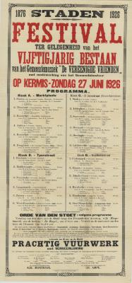 Affiche Festival vijftigjarig bestaan "De Vereenigde Vrienden", Staden, 27 juni 1926