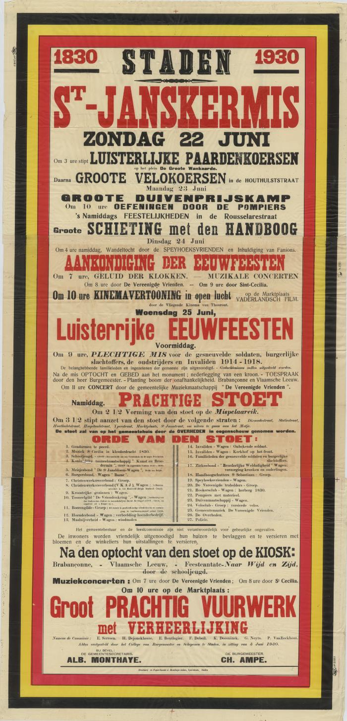 Affiche St.-Janskermis, Staden, 22 juni 1930