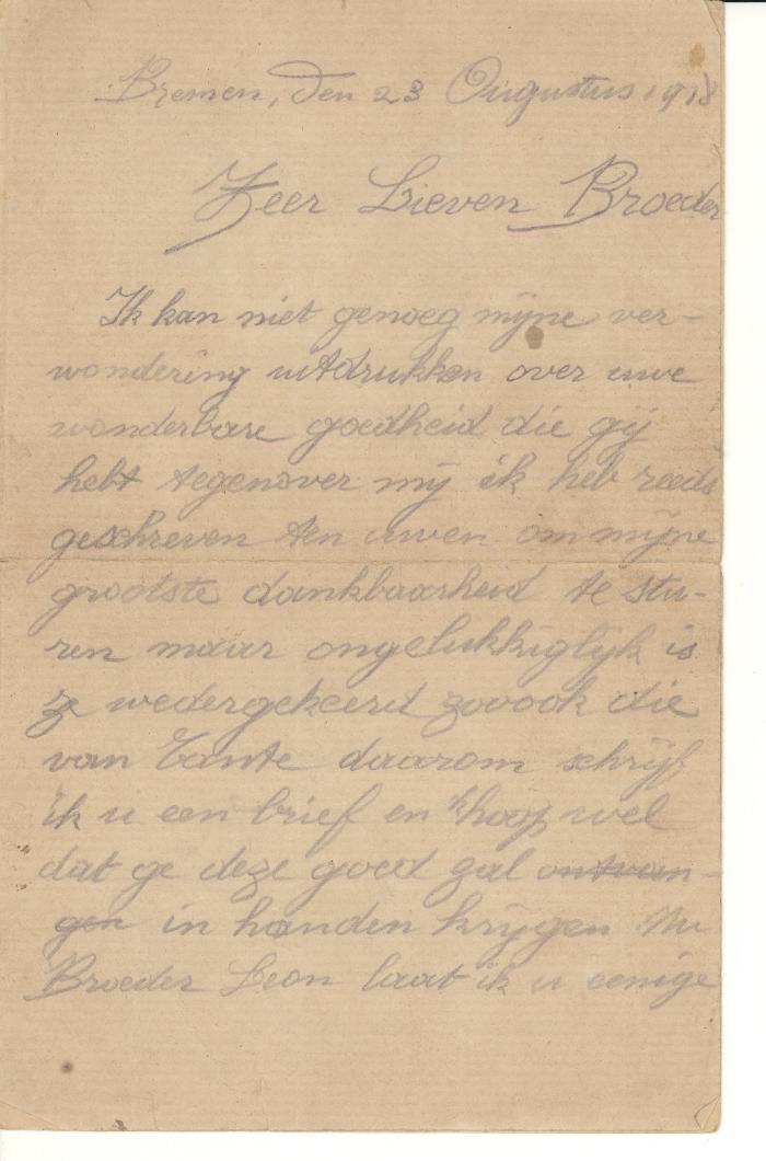 Brief van Eugène Corneillie aan Leon Corneillie, 1918