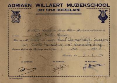Eerste vermelding met onderscheiding muziekschool 1951