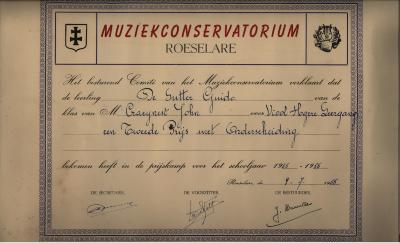 Tweede prijs met onderscheiding muziekconservatorium 1956