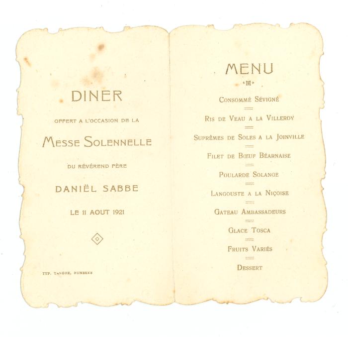 Franstalige menukaart, 1921