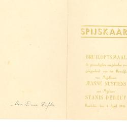Menukaart Huwelijk, 1945