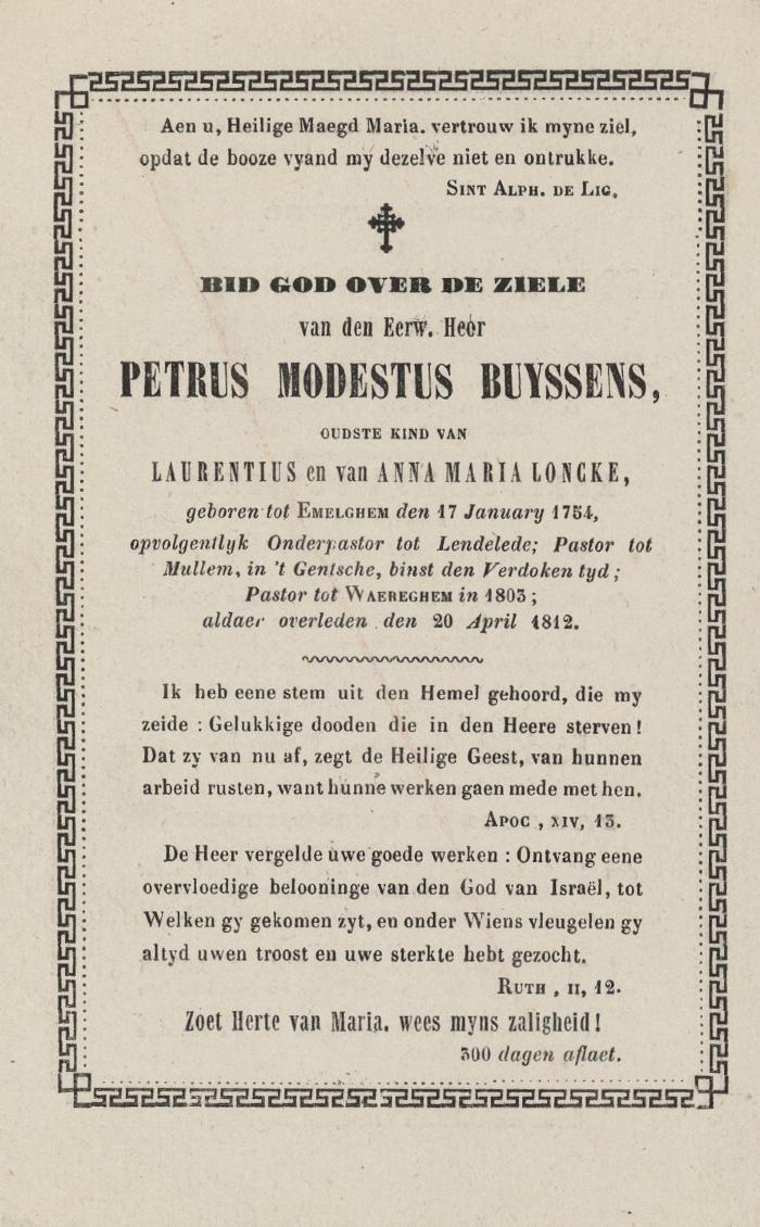 Bidprentjes, Ingelmunster, 1812