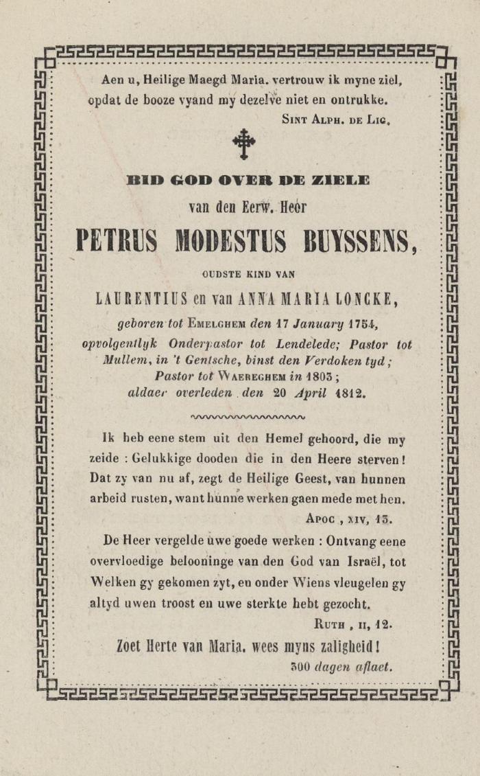 Bidprentjes, Ingelmunster, 1812