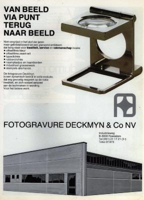 Publiciteit van Deckmyn, Roeselare, +/- 1985   