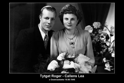 Huwelijksfoto van Roger Andreas Tytgat met Lea Elisabeth Camila Callens in 1948.