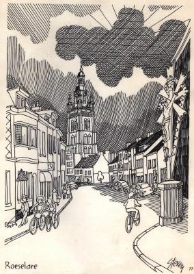 Pentekening St Michielstoren, Roeselare, 1977??