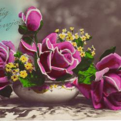 Beeldzijde nieuwjaarskaart, stilleven met bloemen, 1930
