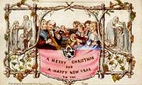 Eerste Kerst- en nieuwjaarskaart ontworpen door John Calcott Horsley, 1843 