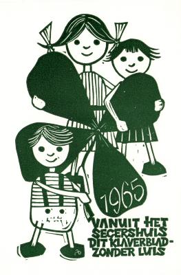 Beeldzijde nieuwjaarskaart, klaverblad zonder luis, 1965