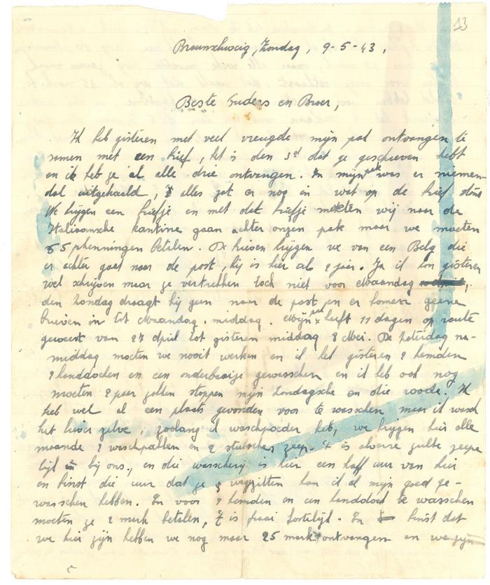 Brief van Gaston Vallaey aan ouders, Braunschweig 9 mei 1943