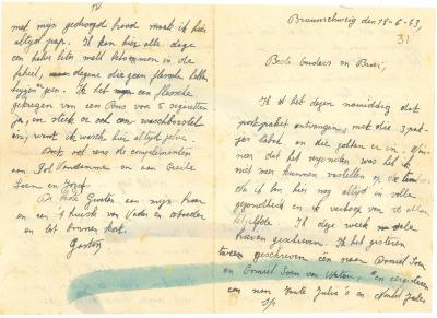 George Cappelle en Gaston Vallaey, brieven van Gaston aan ouders, Braunschweig 2, 9, 10 en 18 juni 1943