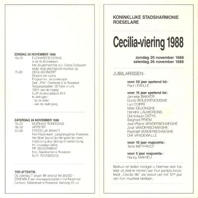  Koninklijke stadsharmonie Roeselare, Ceciliaviering 1988