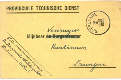 Briefkaart Provinciale Technische Dienst, 1933